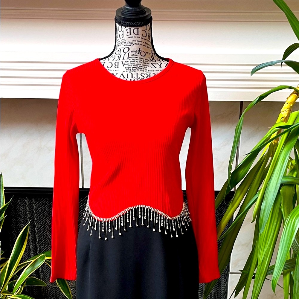Nail Collection Vibrant Red and Silver with shiny stones Beaded Top